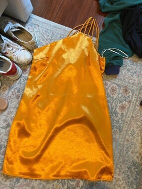 Orange satin mini dress from Something New